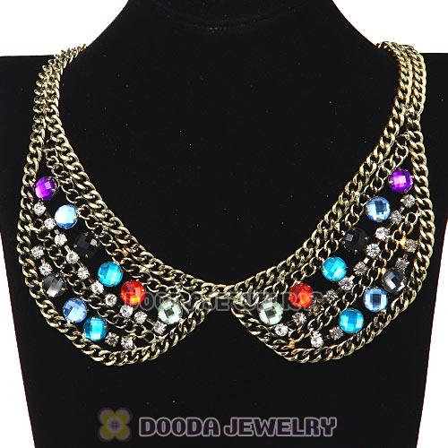 Retro Crystal Resin Rhinestone Choker Collar Bib Necklace 