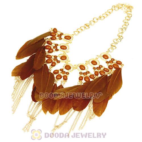 Bohemian Chunky Chain Feather Tassel Choker Bib Necklace Wholesale