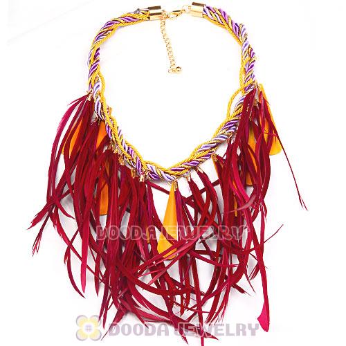 Ladies Jewellery Chunky Rope Drip Feather Tassel Choker Bib Necklace