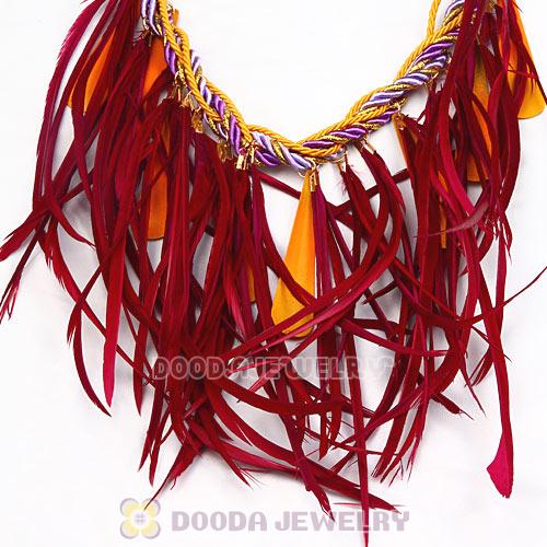 Ladies Jewellery Chunky Rope Drip Feather Tassel Choker Bib Necklace