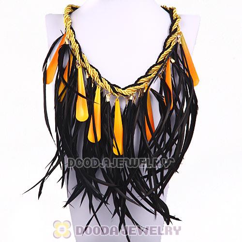 Ladies Jewellery Chunky Rope Drip Feather Tassel Choker Bib Necklace