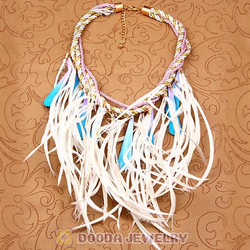 Ladies Jewellery Chunky Rope Drip Feather Tassel Choker Bib Necklace