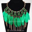 Bohemian Style Golden Chunky Chain Feather Tassel Choker Bib Necklace