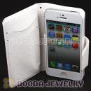 White Lichee Pattern Credit ID Card Flip Leather Wallet Case For iPhone5
