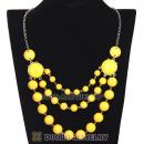 Fashion Silver Chains Three Layers Yellow Resin Bubble Bib Statement Necklaces Wholesale