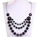 Fashion Silver Chains Three Layers Black Resin Bubble Bib Statement Necklaces Wholesale
