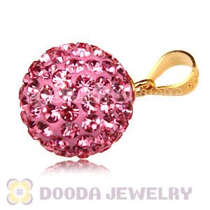 Gold Plated Silver 12mm Pave Pink Czech Crystal Pendants Wholesale