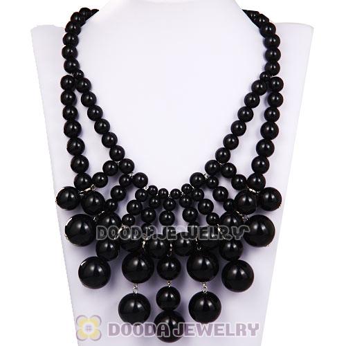 2012 New Fashion Black Cascade Bauble Bib Necklace Wholesale