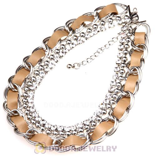 Silver Chain Ladies Rhinestone Leather Chunky Choker Bib Necklace Wholesale