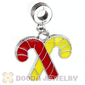 Platinum Plated Enamel European Christmas Candy Cane Dangle Charms 