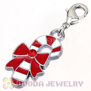 Platinum Plated Enamel European Jewelry Father Christmas Walking Stick Charms 