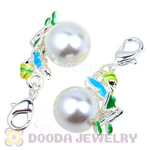 Fashion Tscharm Jewelry Silver Plated Alloy Enamel Fairy Charms With Pearl