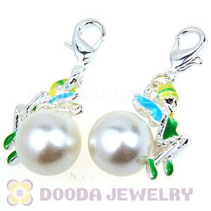 Fashion Tscharm Jewelry Silver Plated Alloy Enamel Fairy Charms With Pearl