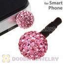 12mm Pave Pink Czech Crystal Ball Earphone Jack Plug For iPhone Wholesale