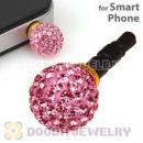 12mm Pink Pave Czech Crystal Ball Cute Plugy Earphone Jack Accessory