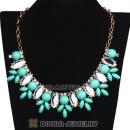 Turquoise Resin Rhinestone Crystal Marquess Fleur Flower Choker Bib Necklaces Wholesale