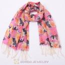 Extra Long Wool Flower Scarf Tassel Pashmina Wool Shawl Wrap Wholesale