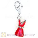 Fashion Silver Plated Alloy Enamel Red Dress Charms With Stone Wholesale