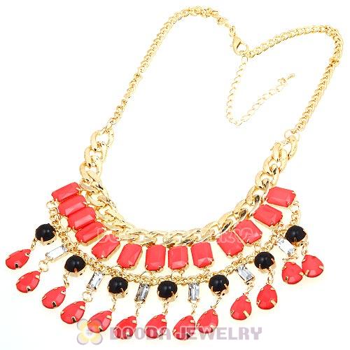 Chunky Pink Resin Pendant Choker Bib Necklace Wholesale