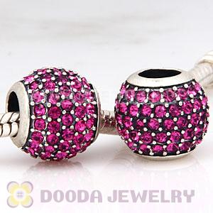 European Sterling Silver Fuchsia Pave Lights With Fuchsia Austrian Crystal Charm