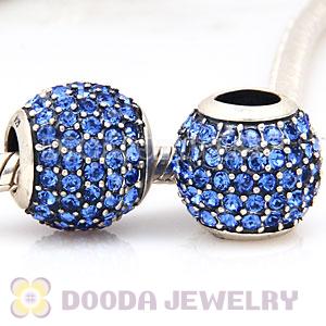 European Sterling Silver Sapphire Pave Lights With Sapphire Austrian Crystal Charm