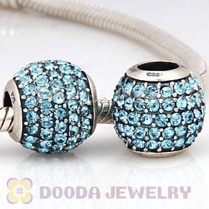 European Sterling Silver Aquamarine Pave Lights With Aquamarine Austrian Crystal Charm