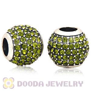 European Sterling Silver Olivine Pave Lights With Olivine Austrian Crystal Charm
