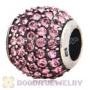 European Sterling Silver Light Rose Pave Lights With Light Rose Austrian Crystal Charm