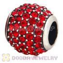 European Sterling Silver Light Siam Pave Lights With Light Siam Austrian Crystal Charm