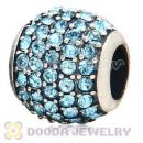 European Sterling Silver Aquamarine Pave Lights With Aquamarine Austrian Crystal Charm