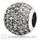 European Sterling Silver Black Diamond Pave Lights With Black Diamond Austrian Crystal Charm