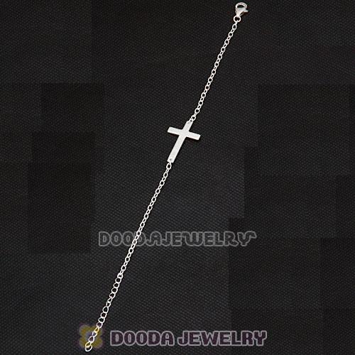 925 Sterling Silver Fashion Sideways Cross Bracelet Wholesale 
