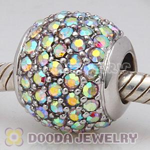 Platinum Plated European Clear Pave Lights Charm With Clear Crystal AB