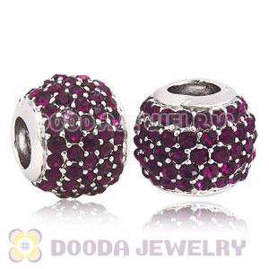 Platinum Plated European Amethyst Pave Lights Charm With Amethyst Crystal