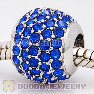 Platinum Plated European Sapphire Pave Lights Charm With Sapphire Crystal