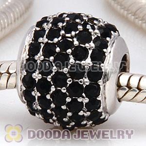 Platinum Plated European Jet Pave Lights Charm With Jet Crystal