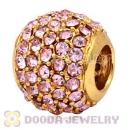 24 Karat Gold European Light Rose Pave Lights Charm With Light Rose Crystal