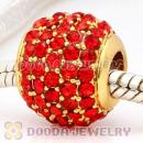 24 Karat Gold European Light Siam Pave Lights Charm With Light Siam Crystal
