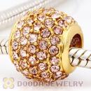 24 Karat Gold European Light Peach Pave Lights Charm With Light Peach Crystal