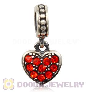 Sterling Silver European Hyacinth Pave Heart Dangle With Hyacinth Austrian Crystal