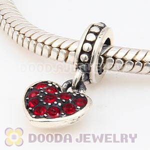 Sterling Silver European Siam Pave Heart Dangle With Siam Austrian Crystal