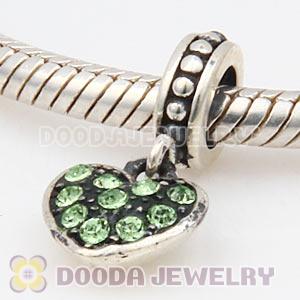Sterling Silver European Peridot Pave Heart Dangle With Peridot Austrian Crystal