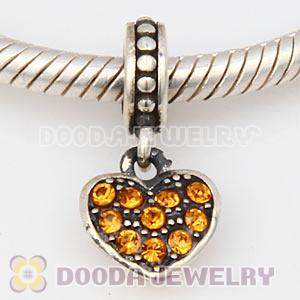 Sterling European Topaz Pave Heart Dangle With Topaz Austrian Crystal