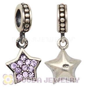 European Sterling Violet Pave Star Dangle With Violet Austrian Crystal