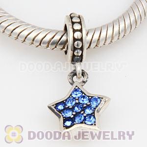 European Sterling Sapphire Pave Star Dangle With Sapphire Austrian Crystal