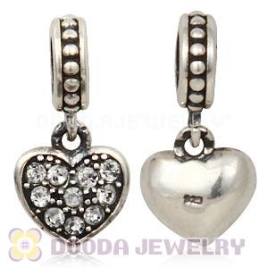 Sterling Silver European Clear Pave Heart Dangle With Clear Austrian Crystal