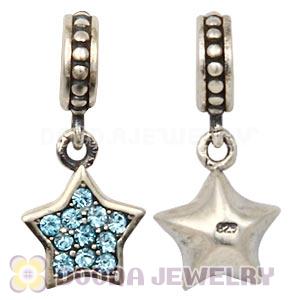 European Sterling Aquamarine Pave Star Dangle With Aquamarine Austrian Crystal