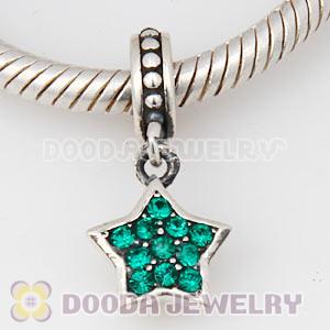 European Sterling Emerald Pave Star Dangle With Emerald Austrian Crystal