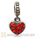 Sterling Silver European Hyacinth Pave Heart Dangle With Hyacinth Austrian Crystal