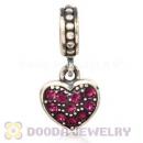 Sterling Silver European Amethyst Pave Heart Dangle With Amethyst Austrian Crystal